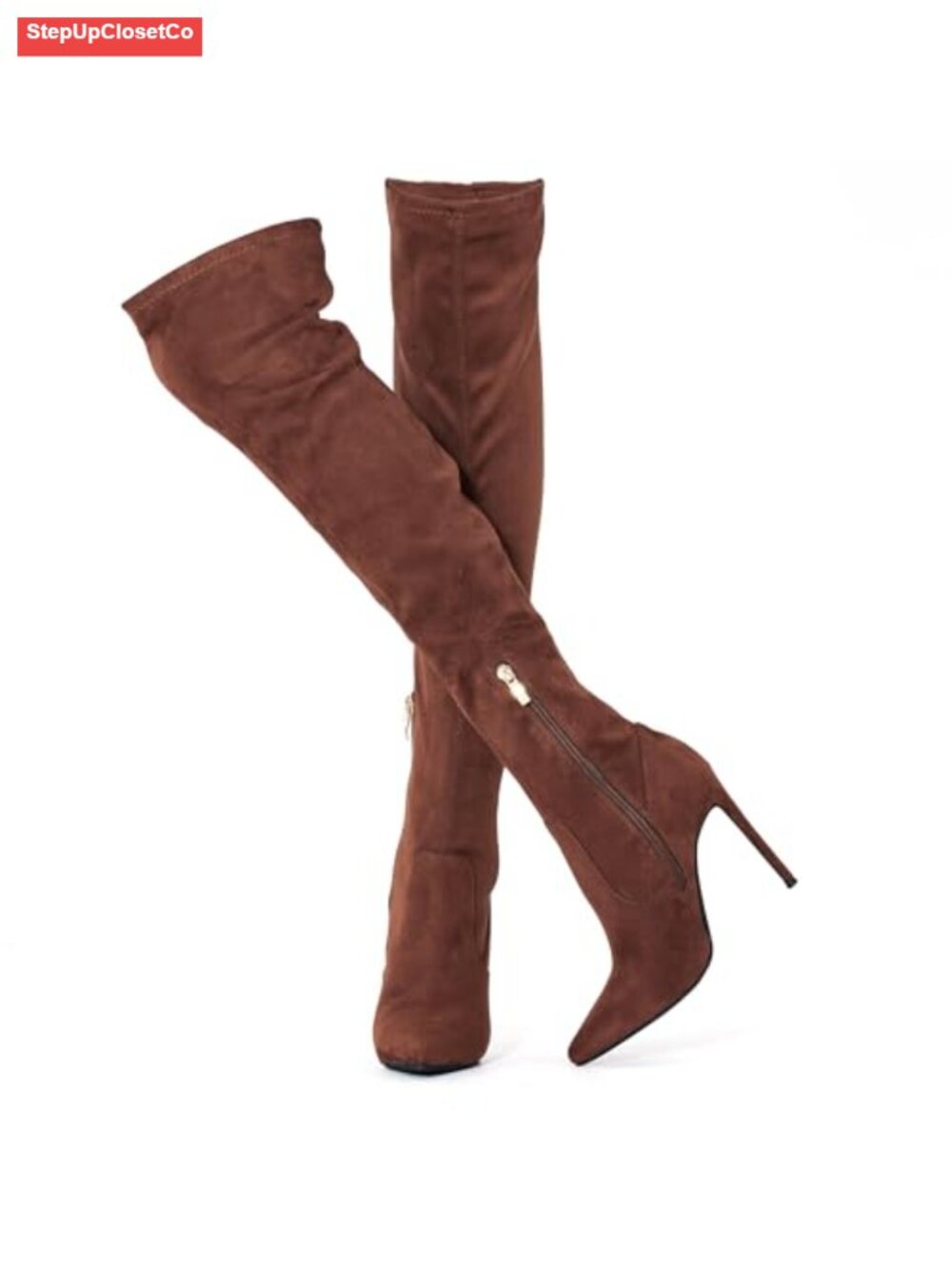 Stiletto Pointed Toe Over the Knee Boots Faux Suede Thigh High Heels
